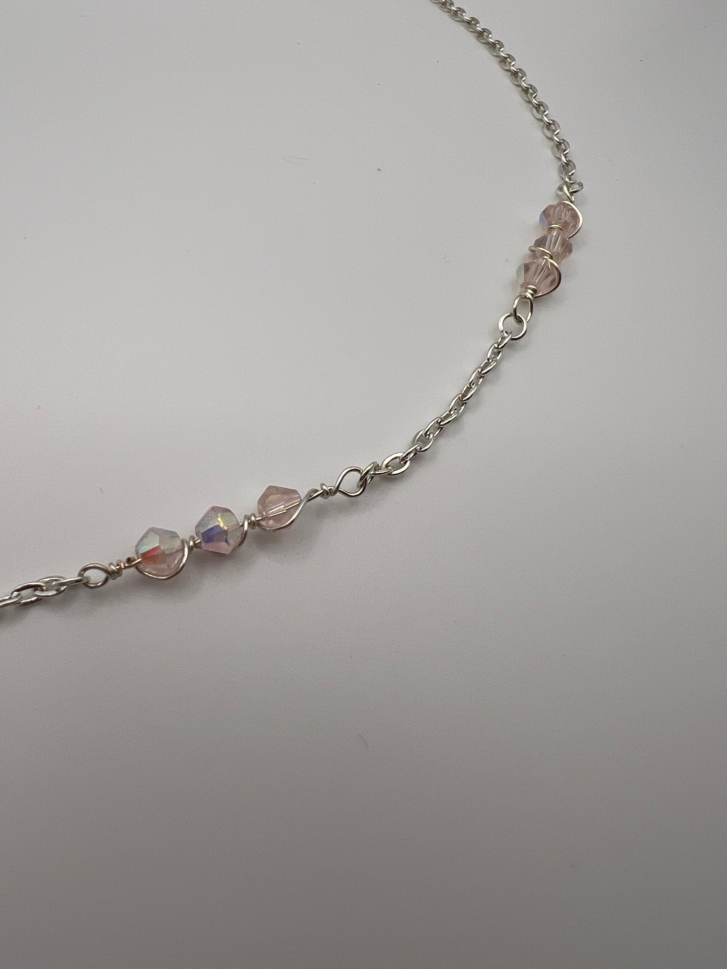 Serenity Prayer Wire-Wrapped Pink Crystal Necklace with AA Symbol